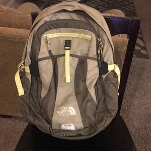 North Face Backpack, cream/tan and yellow
